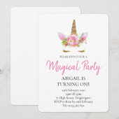 Eenhoorn 1e verjaardag uitnodiging (Voorkant / Achterkant)