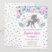 Eenhoorn 1e verjaardag - Zilver Blauwgroen Paarse  Kaart (Voorkant / Achterkant)