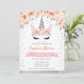 Eenhoorn 1e verjaardag - Zilver Roze Kaart (Staand voorkant)