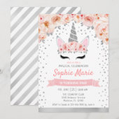 Eenhoorn 1e verjaardag - Zilver Roze Kaart (Voorkant / Achterkant)