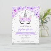 Eenhoorn 1e Verjaardag - Zilveren Paarse Kaart (Staand voorkant)