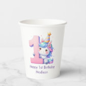 Eenhoorn 1e Verjaardagsfeest Meisjes Roze Paarse B Papieren Bekers (Voorkant)