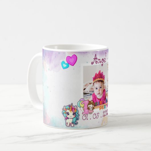 Eenhoorn - 1e verjaardagsfeest Mok Souvenir (Voorkant links)