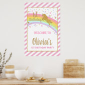 Eenhoorn 1e Verjaardagsfeest Welkom Achtergrond Ba Poster (Keuken)