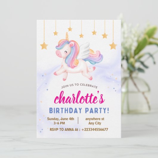 eenhoorn 1e verjaardagsfeestje kaart (Staand voorkant)