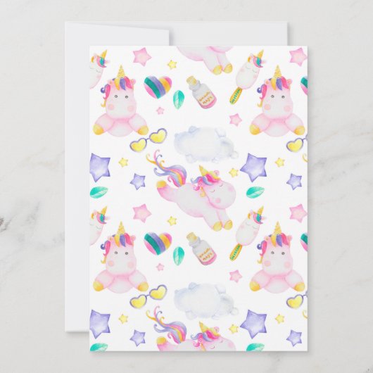 eenhoorn 1e verjaardagsfeestje kaart (Achterkant)