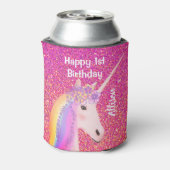 Eenhoorn 1e verjaardagsfeestje roze glitter monogr blikjeskoeler (Blikje Achterkant)