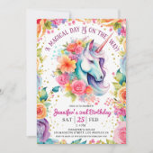 Eenhoorn 2e verjaardag Bloemen Regenboog en Sterre Kaart (Voorkant)