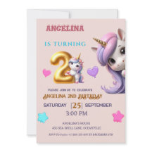 Eenhoorn 2e Verjaardag Nodig Meisje Paarse & Goud 