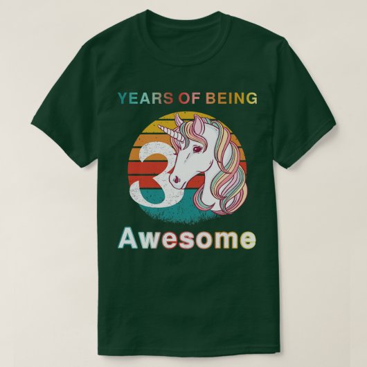  eenhoorn 3 jaar Geweldige 3e geboorte T-shirt (Design voorkant)