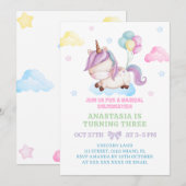 Eenhoorn 3e verjaardag Magisch feest Kaart (Voorkant / Achterkant)