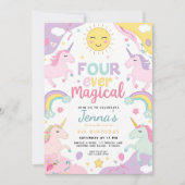 Eenhoorn 4e verjaardag uitnodiging Bewerkbare Rain (Voorkant)