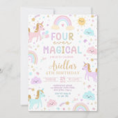 Eenhoorn 4e verjaardag uitnodiging, vier ooit magi kaart (Voorkant)
