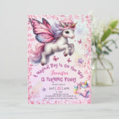 Eenhoorn 4e Verjaardags Meisje Roze Paarse Glitter Kaart (Staand voorkant)