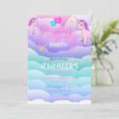 Eenhoorn 5e verjaardag uitnodigingen Paarse Roze (Staand voorkant)