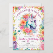 Eenhoorn 6e verjaardag Bloemen Regenboog en Sterre Kaart (Voorkant)