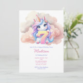 Eenhoorn 7e Zeven Roze Blauw Paarse Meisje Verjaar Kaart (Staand voorkant)