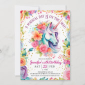 Eenhoorn 8e verjaardag Bloemen Regenboog en Sterre Kaart (Voorkant)