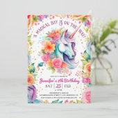 Eenhoorn 8e verjaardag Bloemen Regenboog en Sterre Kaart (Staand voorkant)