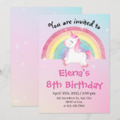 Eenhoorn 8e verjaardag kaart (Voorkant / Achterkant)