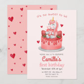 Eenhoorn aardbeien taart verjaardag kaart (Voorkant / Achterkant)