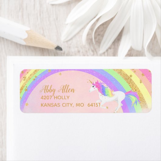 Eenhoorn Adresetiketten | Magisch roze & goud Etiket (Insitu)