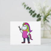 Eenhoorn als kapper met schaar briefkaart (Staand voorkant)