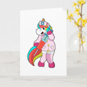 Eenhoorn als verpleegster bij vaccinatie en inject kaart (Gele Bloem)