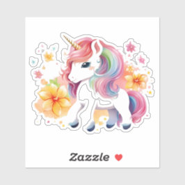 Eenhoorn anime meisje bloemen sticker