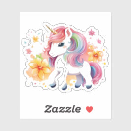 Eenhoorn anime meisje bloemen sticker