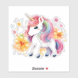 Eenhoorn anime meisje bloemen sticker