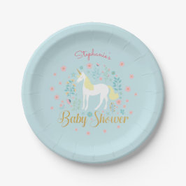  Eenhoorn Aqua Gold Glitter Baby shower Papieren Bordje