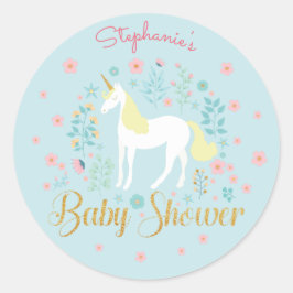  Eenhoorn Aqua Gold Glitter Baby shower Ronde Sticker
