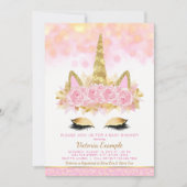 Eenhoorn Baby Douche Uitnodigingen Roze Gouden Een (Voorkant)