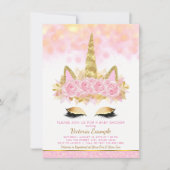 Eenhoorn Baby Douche Uitnodigingen Roze Gouden Een (Voorkant)