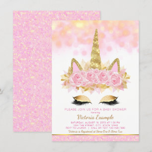 Eenhoorn Baby Douche Uitnodigingen Roze Gouden Een