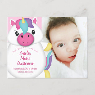 Eenhoorn Baby Geboorteaankondiging Foto Briefkaart