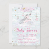 Eenhoorn Baby Meisje Douche Uitnodigingen (Voorkant)