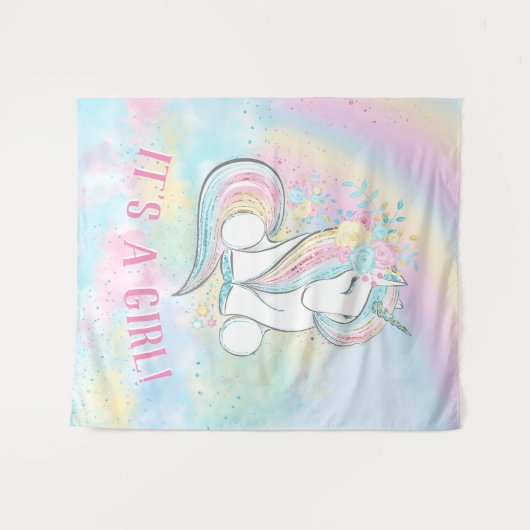 Eenhoorn Baby Meisje Shower Achtergrond Banner Wandkleed (Voorkant (horizontaal))