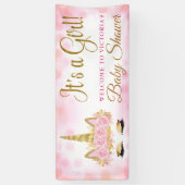 Eenhoorn Baby shower Banner Roze en Gouden Bokeh (Verticaal)