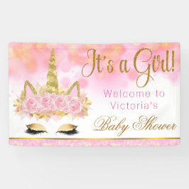 Eenhoorn Baby shower banner roze goud