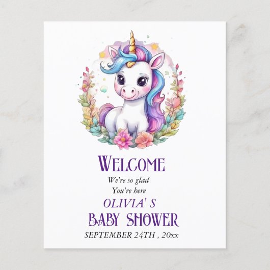 Eenhoorn baby shower flyer (Voorkant)