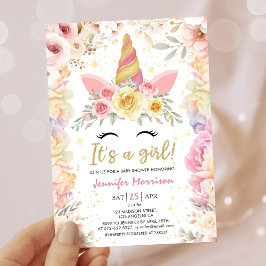 Eenhoorn Baby shower Goud Blush Roze Meisje Bloeme Kaart