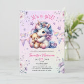 Eenhoorn Baby shower Het is een Meisje Bloemen Wat Kaart (Staand voorkant)