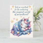 Eenhoorn-baby shower invoeren uit ouderschap kaart (Staand voorkant)