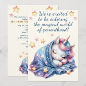 Eenhoorn-baby shower invoeren uit ouderschap kaart (Voorkant / Achterkant)