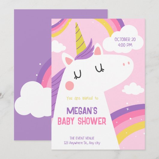 Eenhoorn baby shower kaart (Voorkant / Achterkant)
