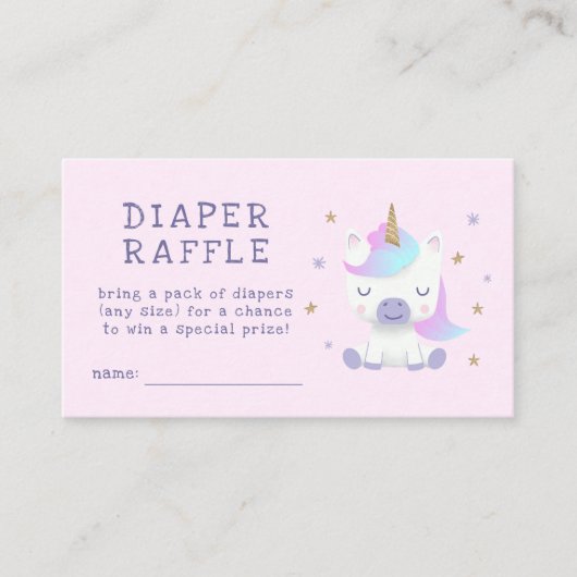 Eenhoorn Baby shower Luier Raffle Ticket Informatiekaartje (Voorkant)