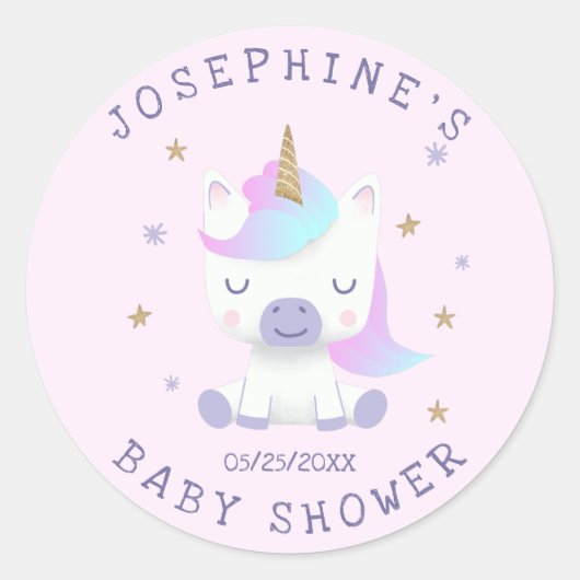 Eenhoorn Baby shower Magisch Ronde Sticker (Voorkant)