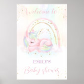 Eenhoorn baby shower meisje douche welkom teken poster (Voorkant)